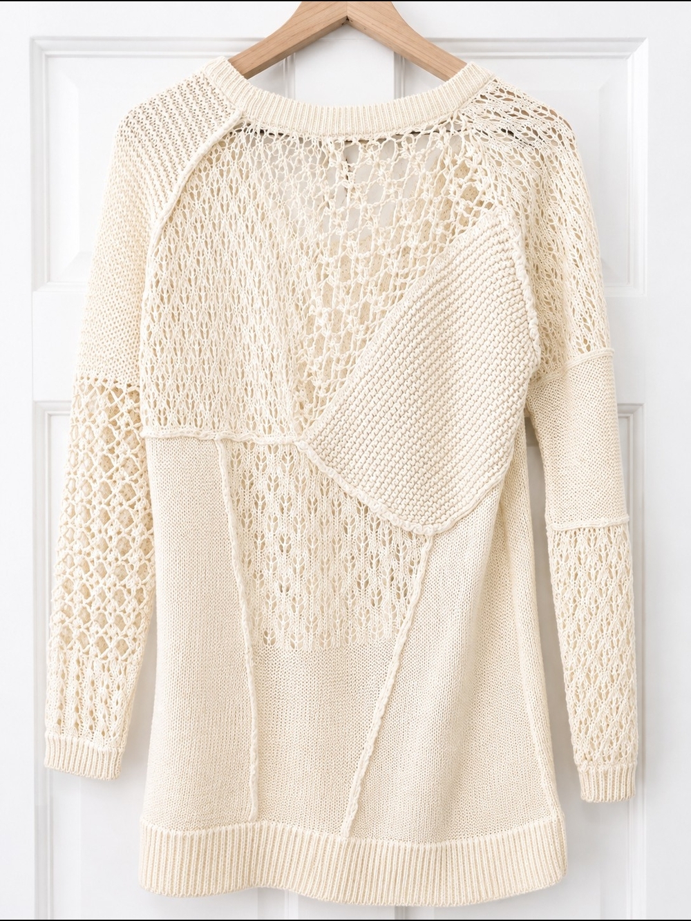 Sundance Cream Patchwork Open-Knit Pullover Sweater - Picture 6 of 6